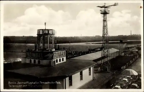 Ak Berlin Tempelhof, Zentralflughafen, Teilansicht mit Signalturm