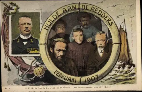 Passepartout Ak Prinz Hendrik der Niederlande, Portrait, Untergang Fährschiff SS Berlin 1907