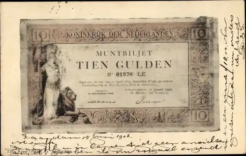 Ak Niederlande, Muntbiljet Tien Gulden