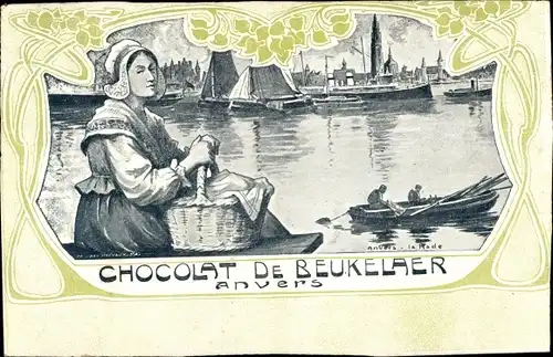 Jugendstil Passepartout Ak Antwerpen Anvers Flandern, Hafenpartie, De Beukelaer, Reklame