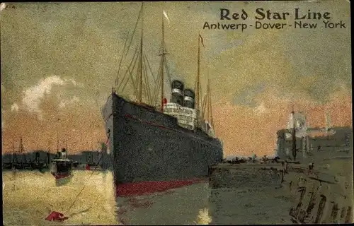 Künstler Ak Red Star Line, Dampfer im Hafen, Antwerpen Dover New York