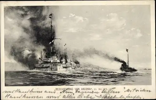 Ak Österreichisches Kriegsschiff, Beschuss von Ancona, I WK