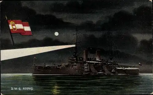 Ak Österreichisches Kriegsschiff, SMS Arpad, Schlachtschiff, Scheinwerfer