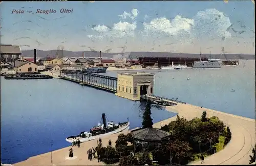 Ak Pola Pula Kroatien, Scoglio Olivi, Kriegshafen