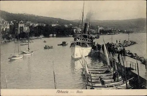 Ak Opatija Abbazia Kroatien, Dampfer Tatra, Reederei Ungaro Croata, Hafen