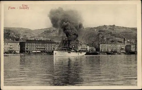 Ak Rijeka Fiume Kroatien, Riva Szapary, Dampfer, Reederei Ungaro Croata