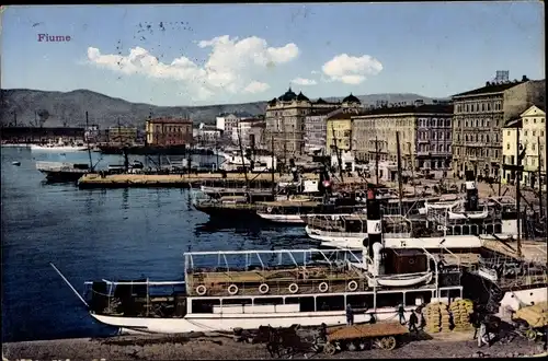Ak Rijeka Fiume Kroatien, Stadtansicht mit Hafen