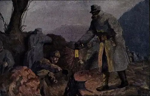 Künstler Ak Hayd, Karl, Nächtliche Schanzarbeit, KuK Armee, Alpenkrieg, I WK