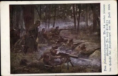 Künstler Ak Kuk Infanterie Regiment Freiherr von Bolfras Nr. 84 im Gefecht 1915, Maschinengewehr