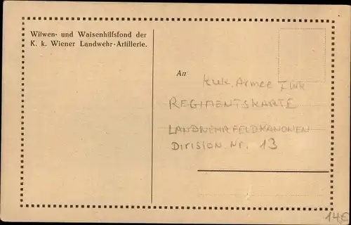 Lied Regiment Ak Lied der KuK Landwehrfeldkanonendivision Nr 13, Österreich, Waisenhilfe
