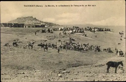 Ak Taourirt Marokko, Le Marché, le surlendemain de l'attaque du 30 Mai 1912