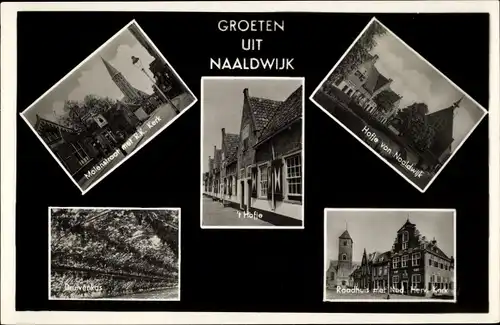 Ak Naaldwijk Südholland, Raadhuis, Molenstraat met Ned. Herv. Kerk, Hofje, Raadhuis