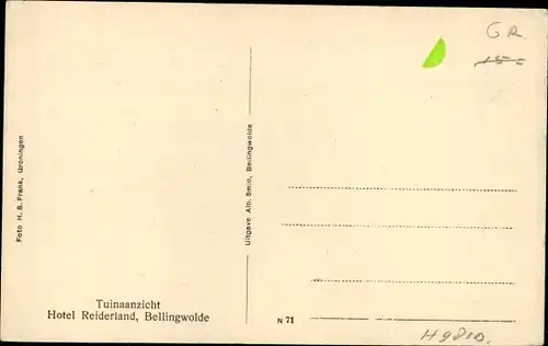 Ak Bellingwolde Groningen, Hotel Reiderland, Tuinaanzicht