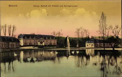 Ak Benrath Düsseldorf am Rhein, Königl. Schloss mit Weiher und Springbrunnen