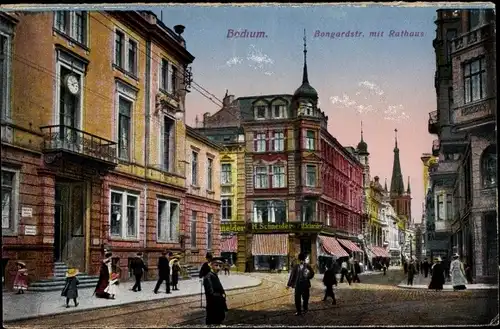 Ak Bochum im Ruhrgebiet, Bongardstraße mit Rathaus, Handlung H. Schneider