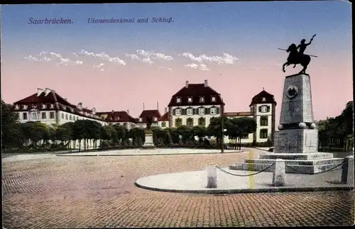 Ak Düsseldorf am Rhein, Schloss mit Ulanendenkmal