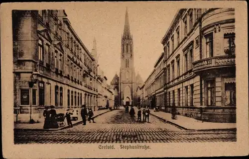 Ak Krefeld am Niederrhein, Stephanstraße mit Blick zur Kirche