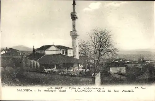 Ak Thessaloniki Griechenland, Eglise des Saints Archanges, Kirche, Minarett