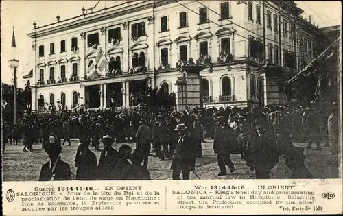 Ak Saloniki Thessaloniki Griechenland, Guerre 1914-1916, Jour de la fete du Roi