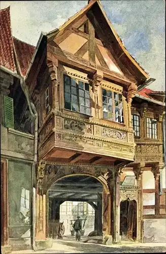 Künstler Ak Heyer, R., Hildesheim, Giebel am Schulgebäude im Pfaffenstieg v. J. 1602