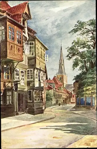 Künstler Ak Heyer, R., Hildesheim in Niedersachsen, Blick in den Brühl und auf die Andreaskirche