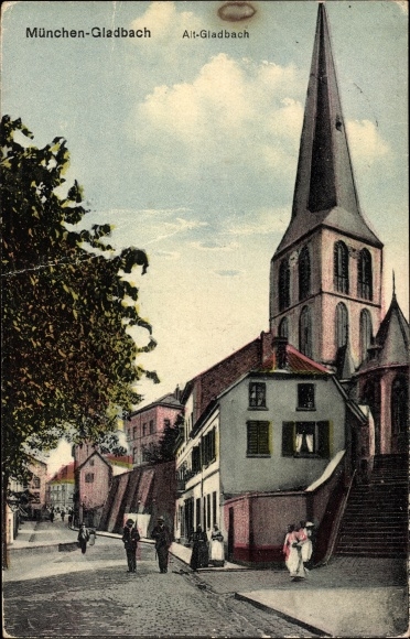 Ak Mönchengladbach, Blick in den Ort mit Kirche oldhting.de
