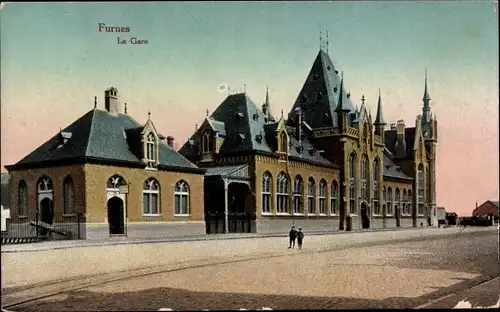 Ak Furnes Veurne Westflandern, Bahnhof