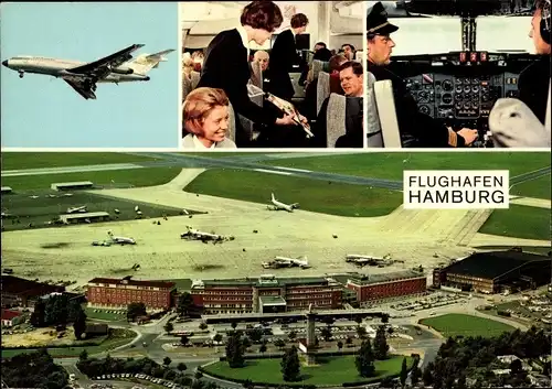Ak Hamburg Nord Fuhlsbüttel, Flughafen, Passagierflugzeug, Cockpit, Stewardess