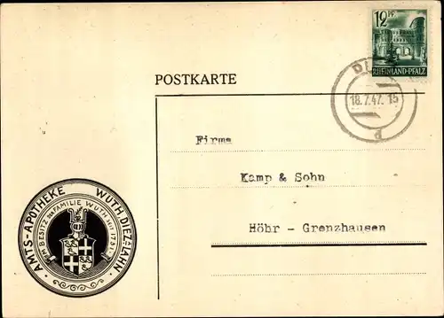 Ak Diez an der Lahn, Stempel Amts-Apotheke