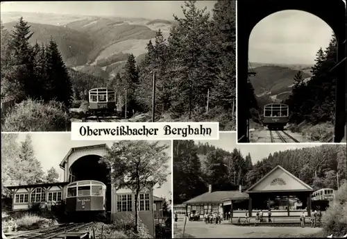 Ak Oberweißbach im Weißbachtal Thüringen, Bergbahn, Panorama, Blick durch Tunnel, Station