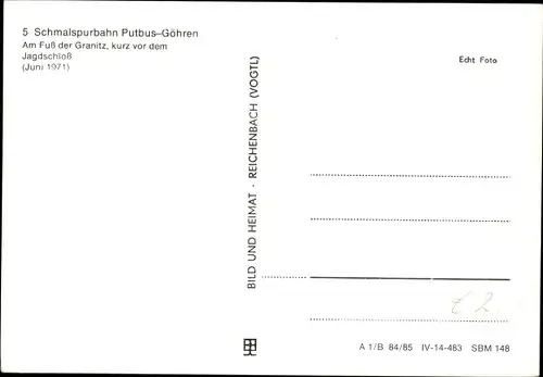 Ak Schmalspurbahn Putbus Göhren, Personenzug am Fuß der Granitz, kurz vor dem Jagdschloss 1971