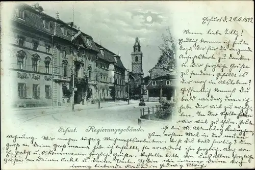 Mondschein Ak Erfurt in Thüringen, Regierungsgebäude