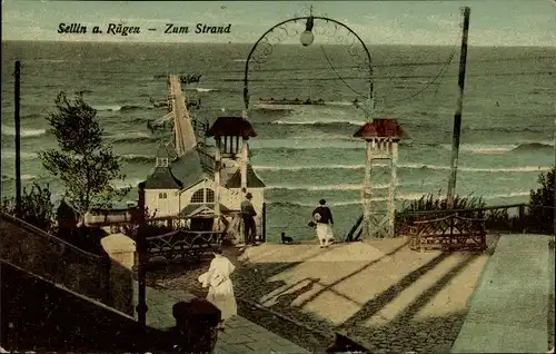 Ak Ostseebad Sellin auf Rügen, Zum Strand, Seebrücke