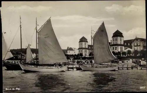 Ak Seebad Binz auf Rügen, Hafen, Segelboote