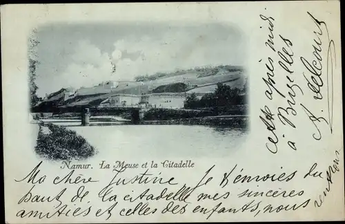 Mondschein Ak Namur Wallonien, La Meuse et la Citadelle