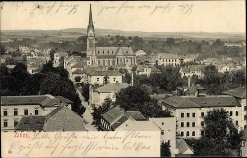 Ak Zittau Lausitz, Gesamtansicht der Stadt, Kath. Pfarrkirche Mariä Heimsuchung