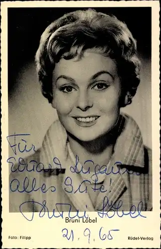 Ak Schauspielerin Bruni Löbel, Portrait, Autogramm 1965