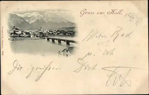 Ak Hall in Tirol, Brücke zur Stadt