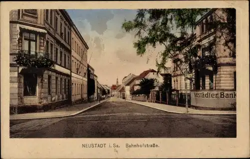 Ak Neustadt in Sachsen, Bahnhofstraße, Neustädter Bank
