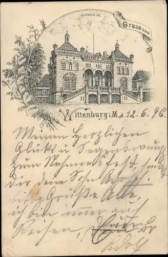Litho Wittenburg in Mecklenburg, Blick auf das Rathaus