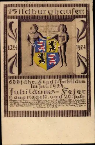 Wappen Ak Hildburghausen in Thüringen, 600jh Stadtjubiläum 1924