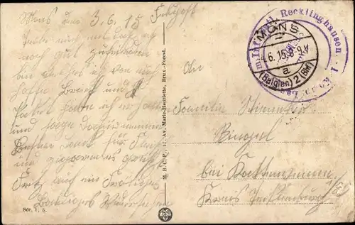 Dt. Feldpost, Truppenstempel, Mons, Landsturm Inf. Batl. Recklinghausen I. Komp., I WK