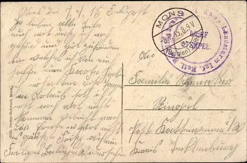 Dt. Feldpost, Truppenstempel, Mons, Landsturm Inf. Batl. Recklinghausen I. Komp., I WK