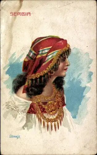Künstler Ak Frau in serbischer Tracht