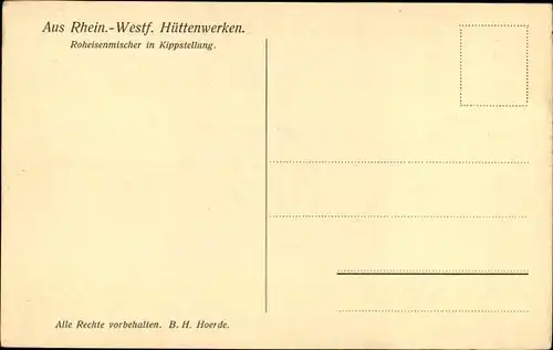 Ak Rhein. Westf. Hüttenwerke, Roheisenmischer in Kippstellung