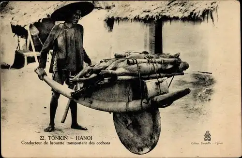 Ak Hanoi Tonkin Vietnam, Conducteur de brouette, Vietnamese mit Schubkarre