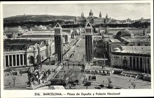 Ak Barcelona Katalonien Spanien, Plaza de Espana y Palacio Nacional