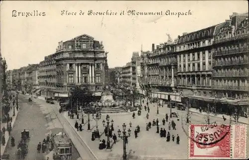 Ak Bruxelles Brüssel, Place de Brouckère, Monument Anspach