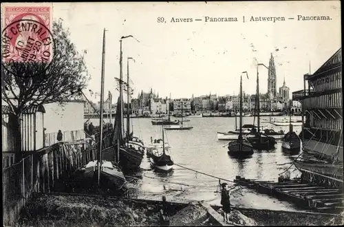 Ak Anvers Antwerpen Flandern, Panorama, Boote