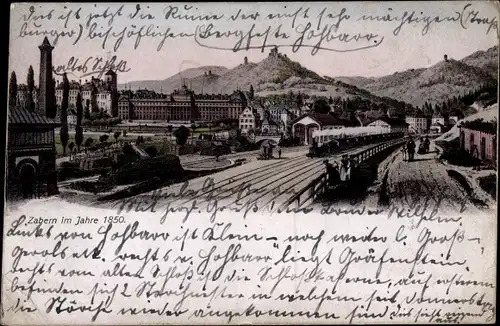 Ak Saverne Zabern Elsass Bas Rhin, Panorama mit Bahnhof 1850